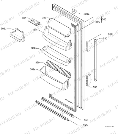 Взрыв-схема холодильника Electrolux ERP34901X - Схема узла Door 003